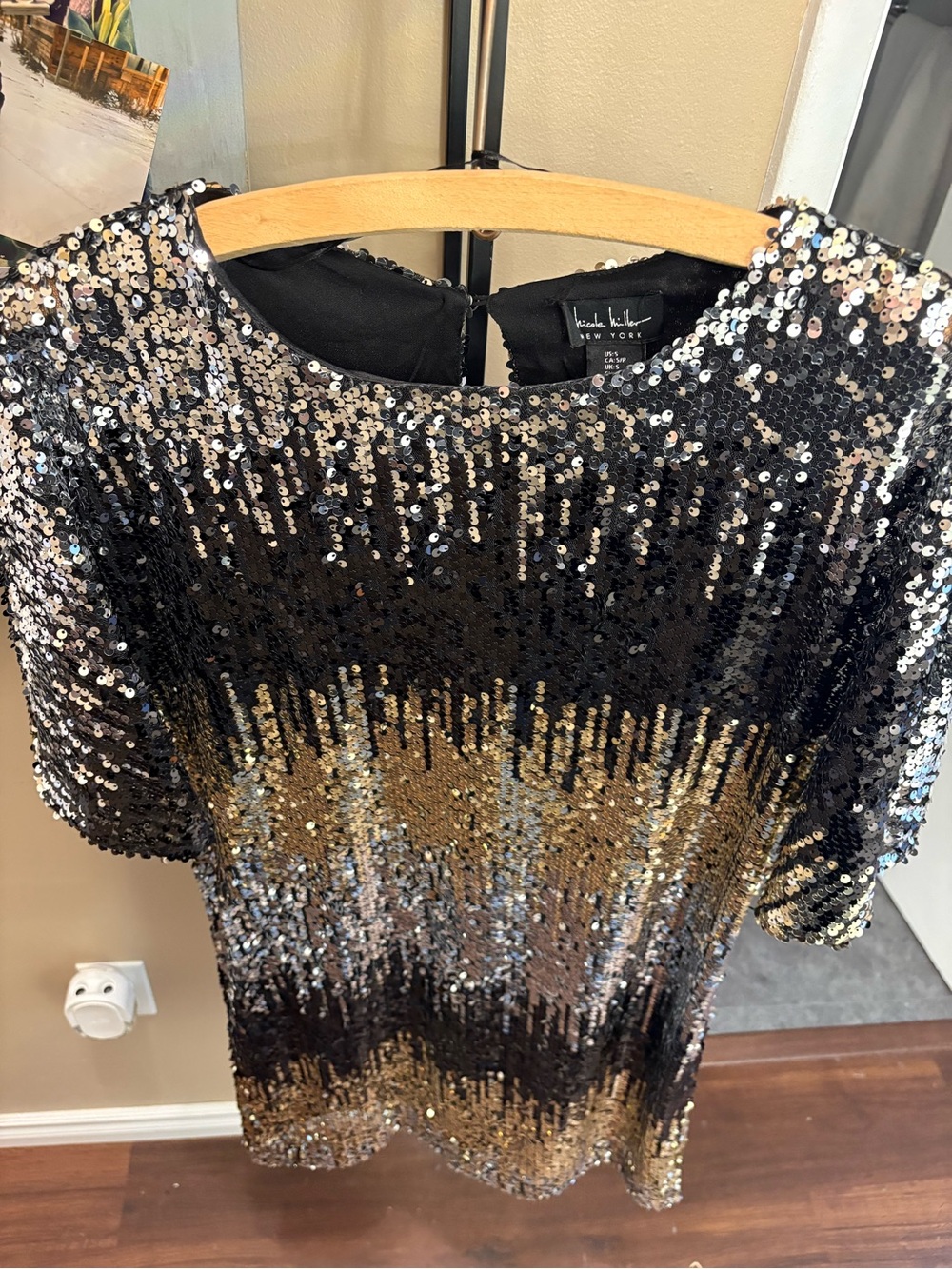 Nicole Miller Black & Gold Sequin Mini Dress